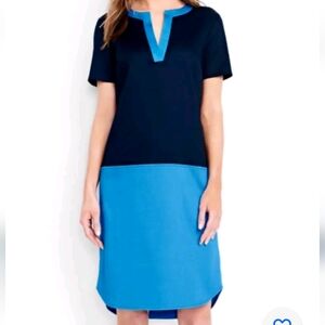 Lands End Womens Pullover Navy Blue Color Block Tunic Dress 16